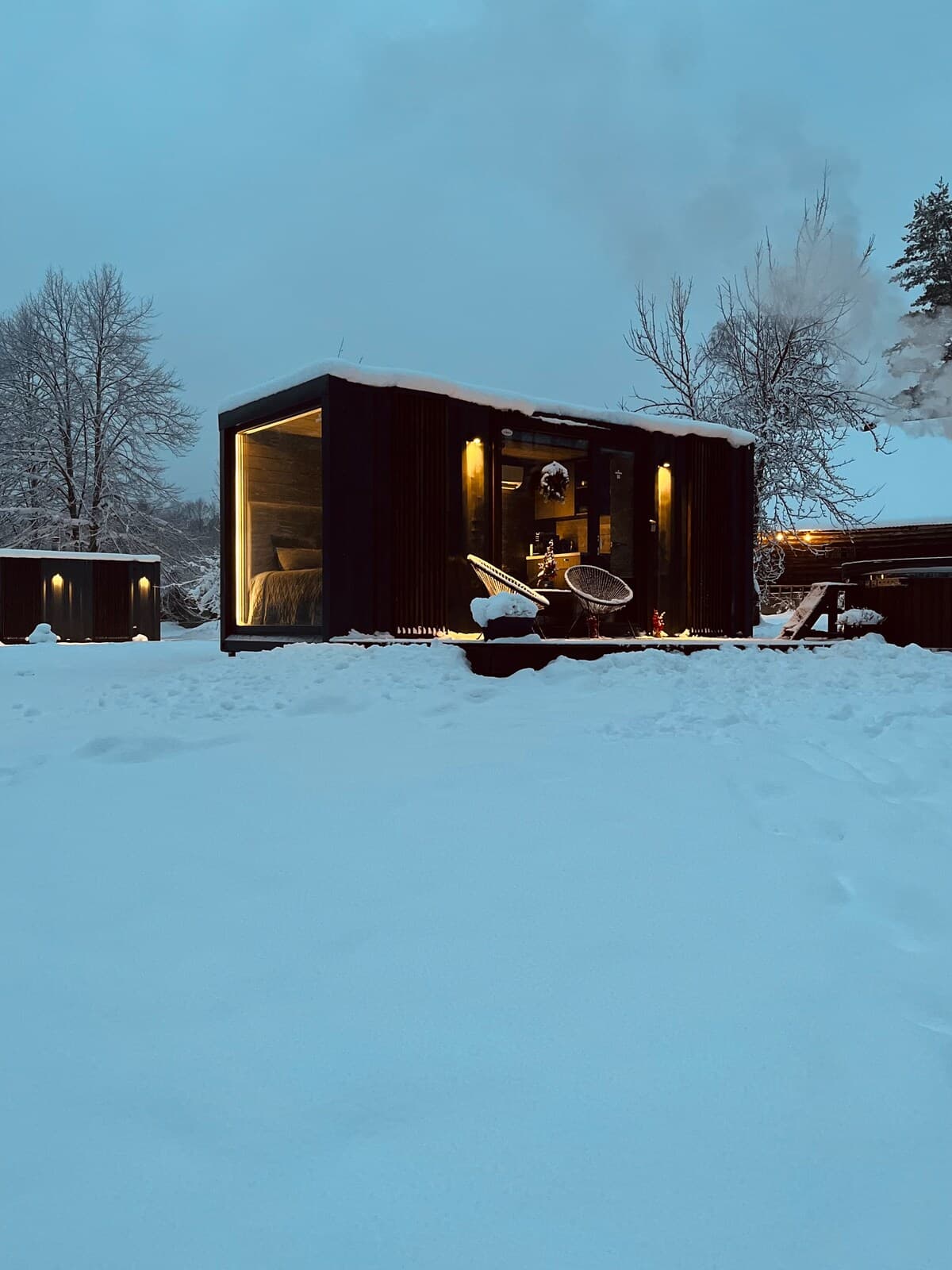 Warm hot tub near cabin deck